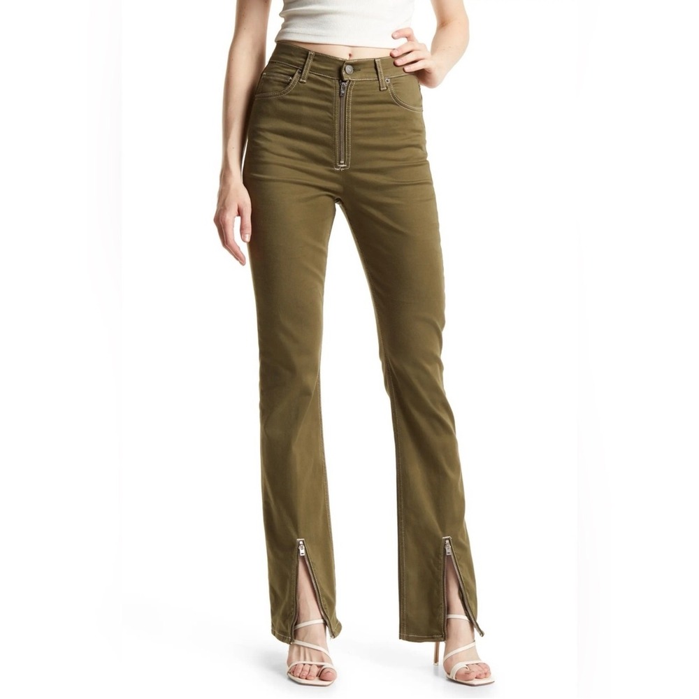 Reformation Toby Zip Front Ultra High Rise Bootcut Jeans Kalamata Green Size 25